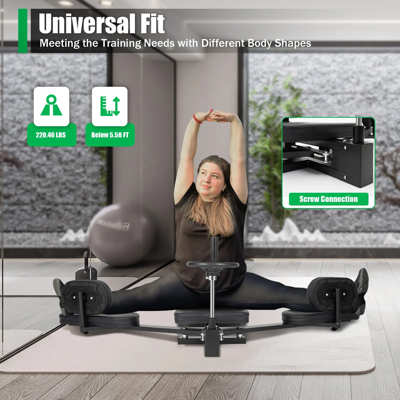 Leg Stretcher Machine 180° Split Trainer with Backrest, Silent Rollers for Home Gym and Yoga