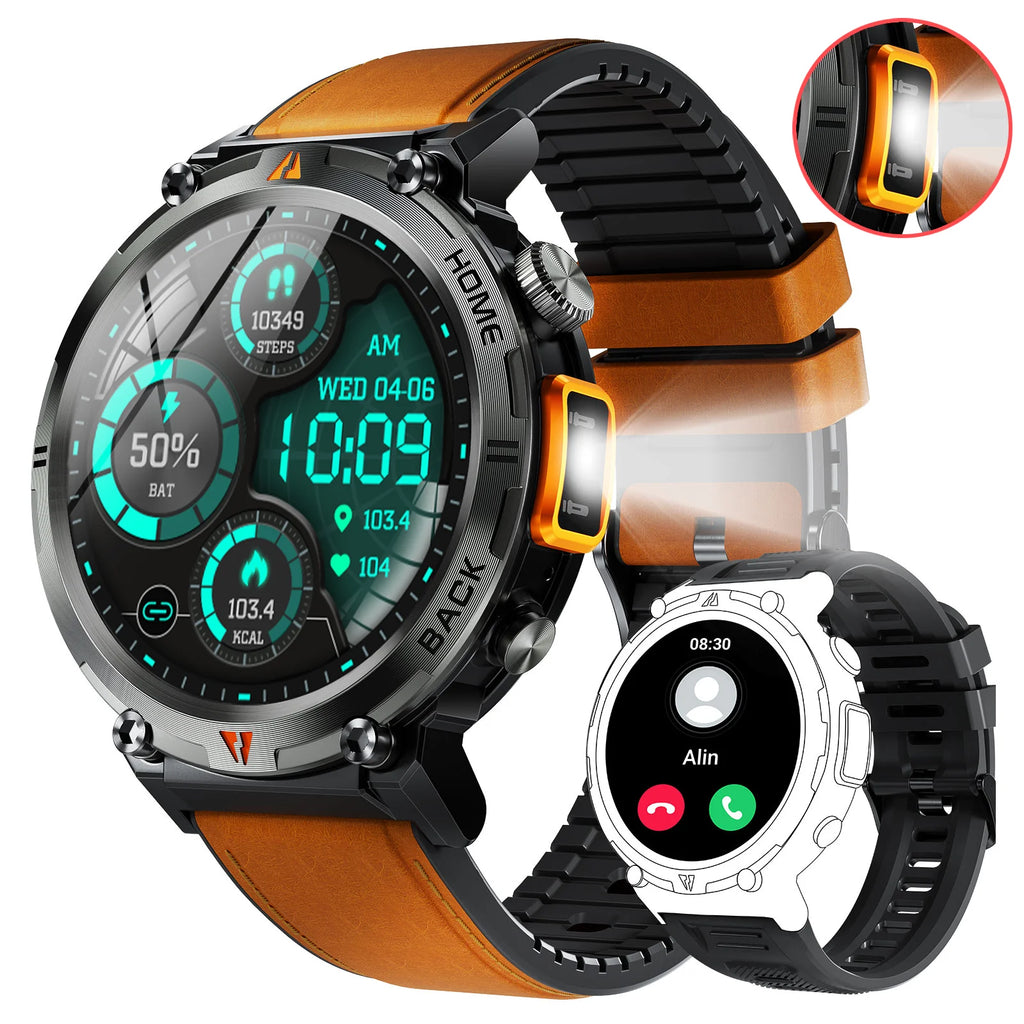 Bluetooth Smartwatch, Full Touch Screen With Health Monitor, Heart Rate, Calling, and Flashlight